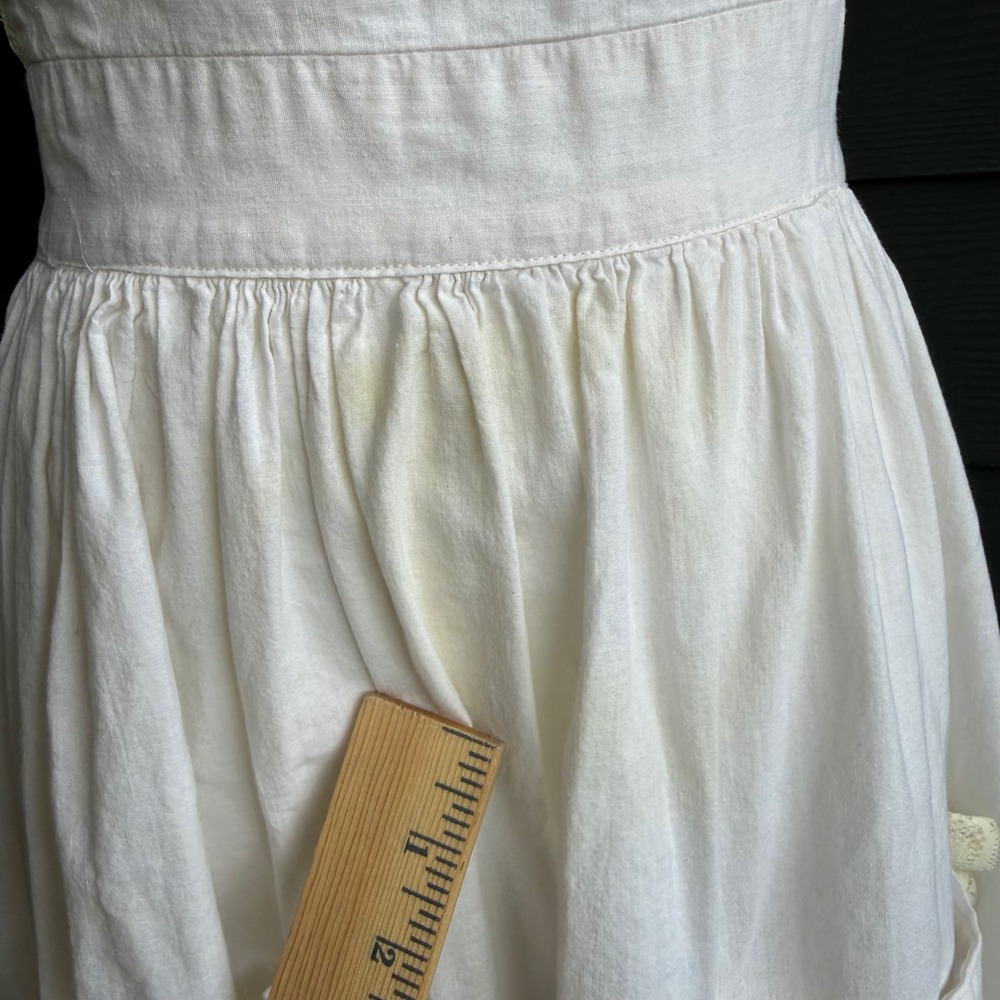 Handmade White Linen Cottagecore Prairie Apron Dress Lace Open Back One Size - Picture 8 of 10